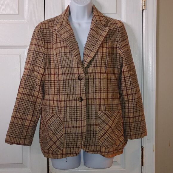 Vintage Bronson tan wool blazer suede elbow patches  Sz 13-14 see measurements - Picture 1 of 5